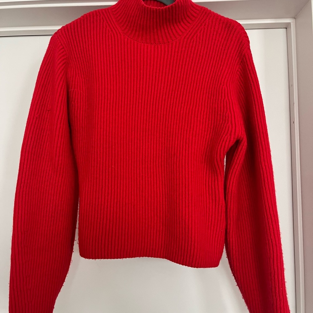 Women's Red Ribbed Sweater